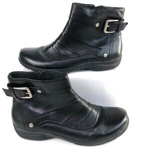 Clarks Women's Ankle Boot Bootie Buckle Detail Zip-Up Black Leather 9.5 M